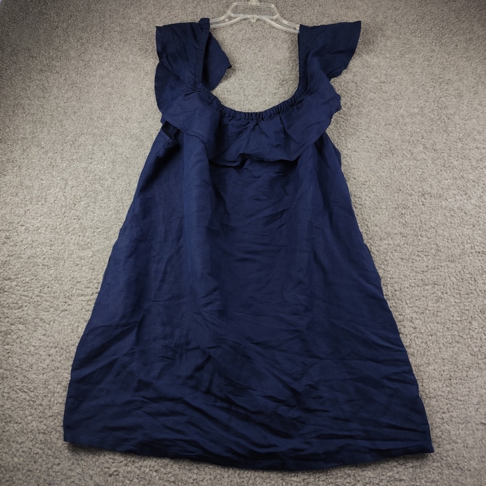 Tommy Bahama Linen Dress Sz XL Navy Ruffle Off Shoulder Sleeveless EUC